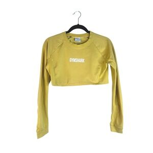 Gymshark Women's Yellow Logo Cropped Long Sleeve Sweatshirt Size XS